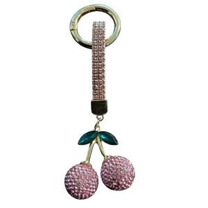 Pink Crystal Cherry Keychain
